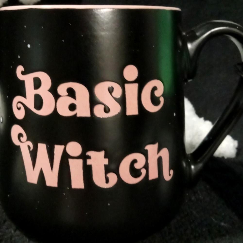 Black and pink Basic Witch halloween mug from cobwebs and cauldrons witch mug